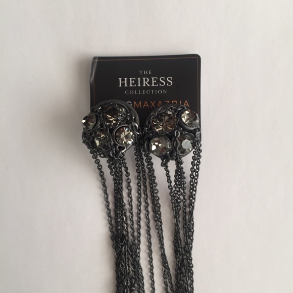 BCBG CLIP ON EARRINGS BLACK GUNMETAL TONED STONE - Picture 2 of 3